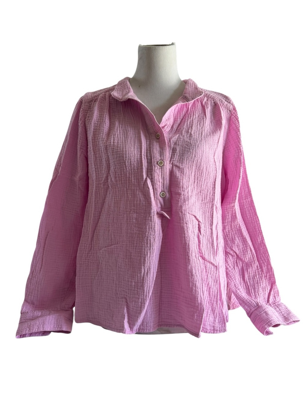 J. Jill Pink Cotton-Gauze Henley Popover top Size L